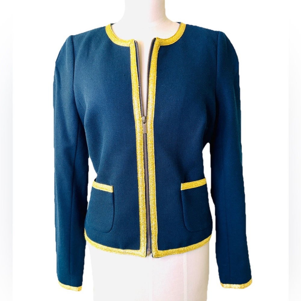 NWOT Banana Republic Tweed Navy Blazer‎ with Gold Trim Size 6